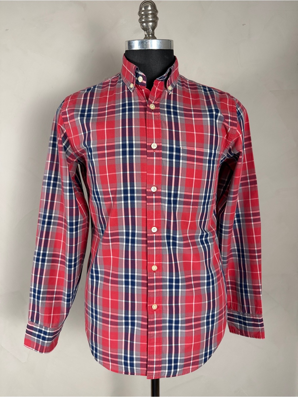 J.Crew Shirtings Tailored Fit Men’s S Red Navy Plaid Cotton Shirt